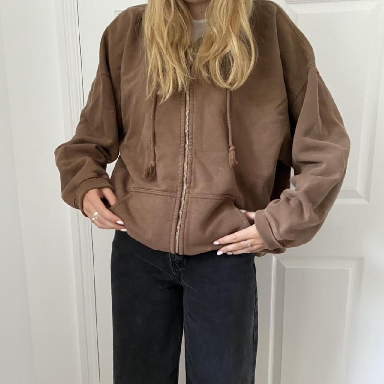 Brown brandy Melville oversized zip up Zip has come... Depop