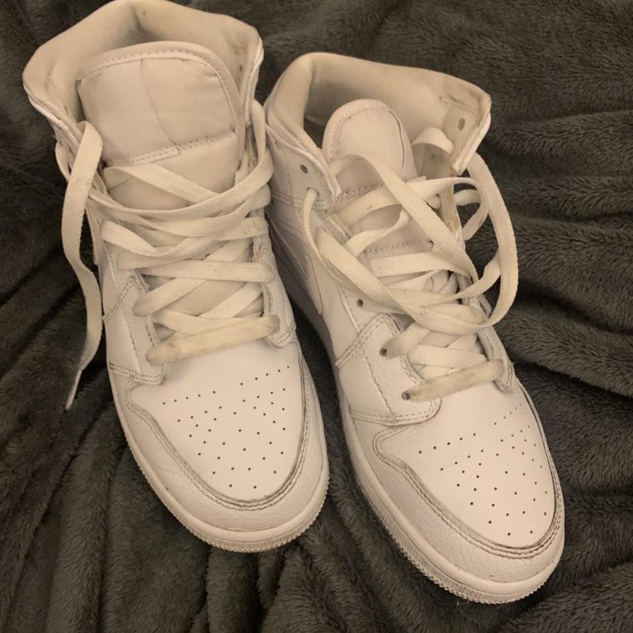 Triple White Jordan 1’s. Little bit of wear, can see... - Depop