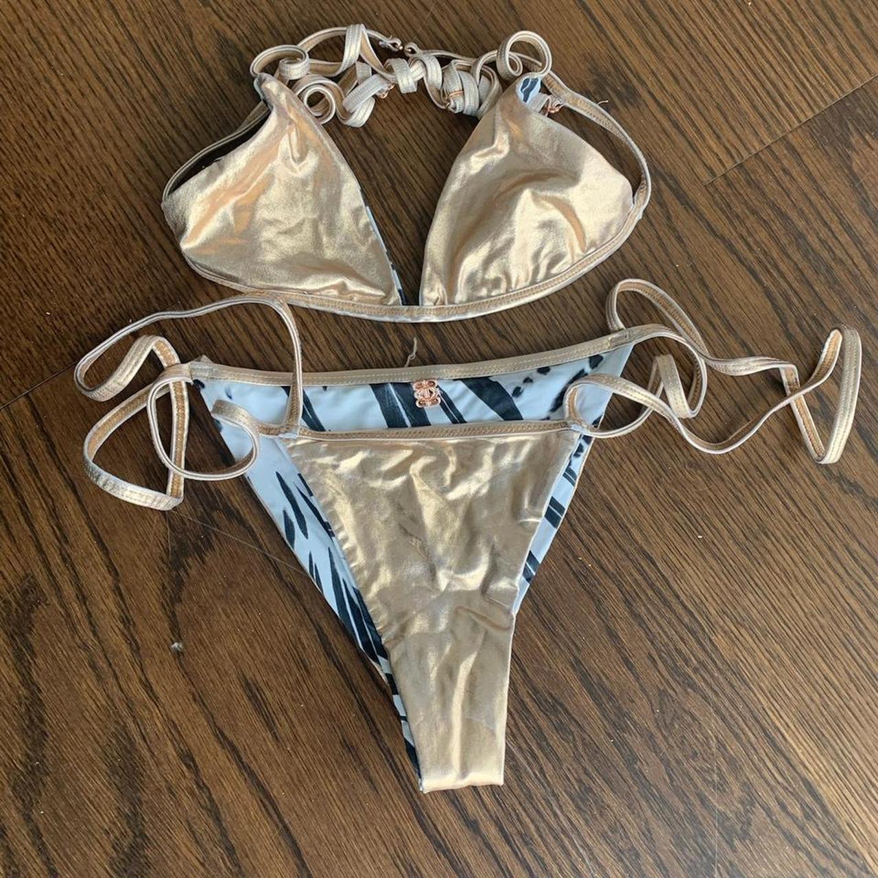 Reversible bikini. Can be worn Zebra or gold. Size... - Depop