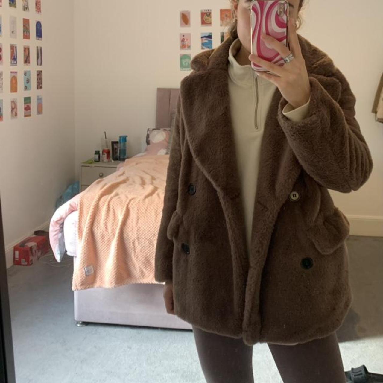 h&m wool faux fur teddy coat