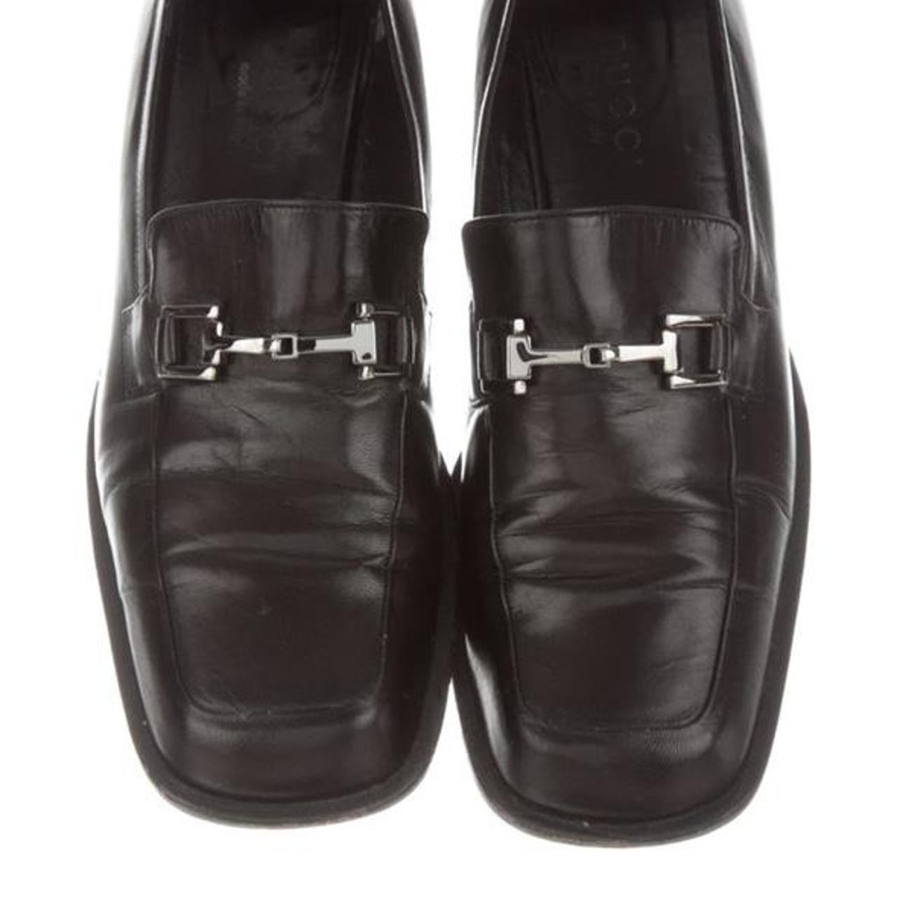 authentic vintage gucci black square toe loafers... - Depop