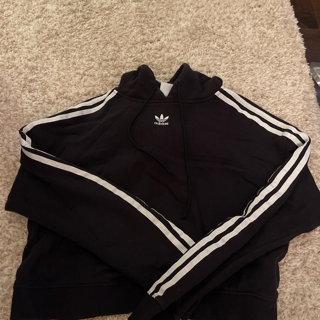 black cropped adidas hoodie size s perfect... - Depop