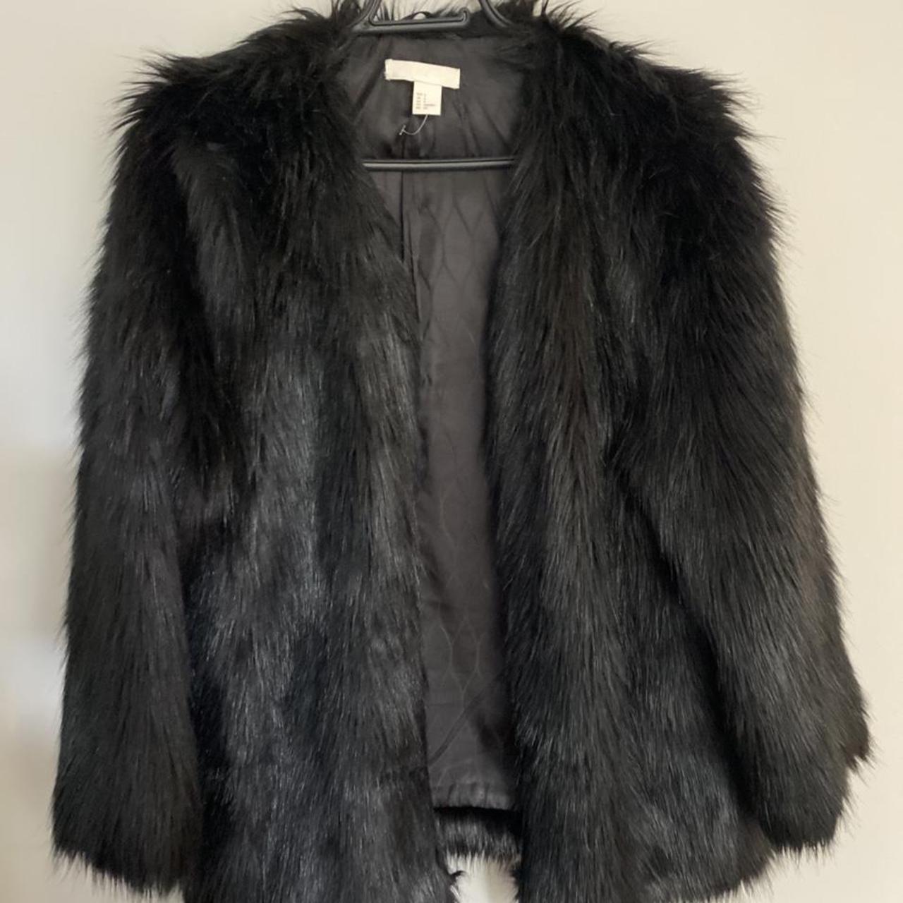 H&M Faux Fur Black coat #fauxfur #blackfurcoat... - Depop