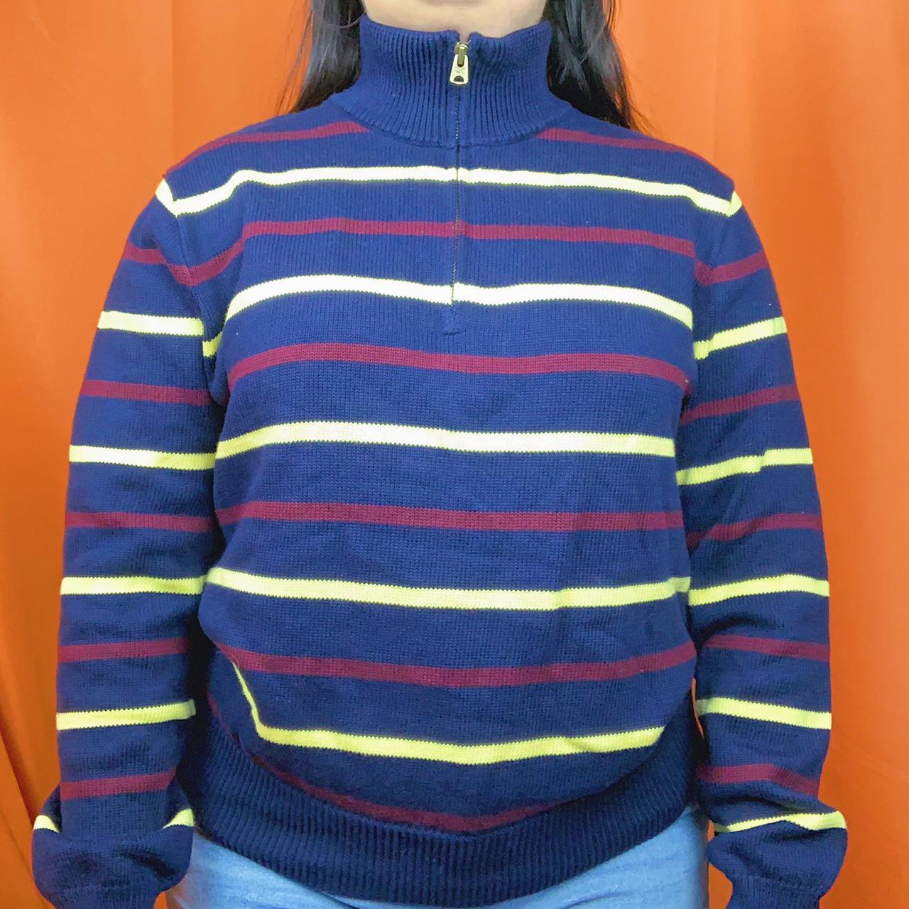 Vintage grandpa sweater with horizontal stripes and... - Depop