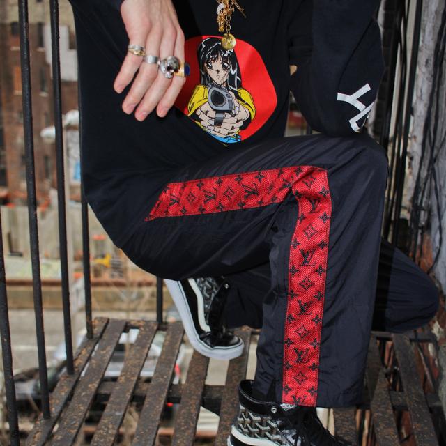 Custom LV monogram striped track pants. Polyester - Depop