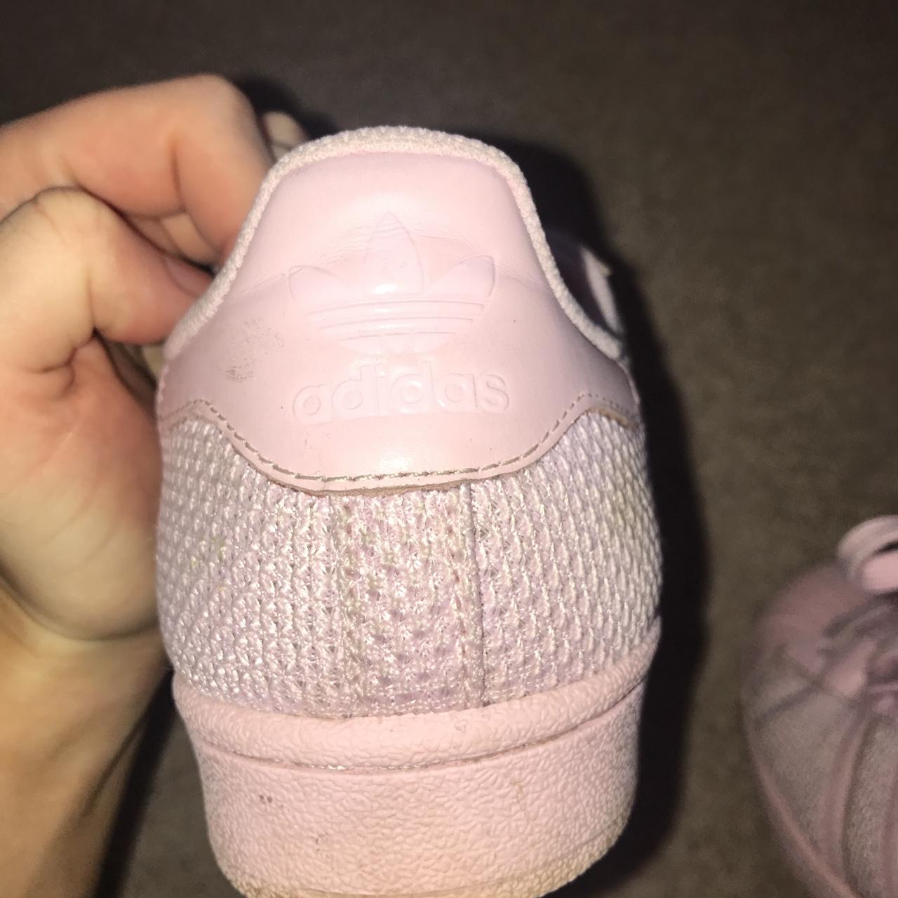 Baby pink adidas superstars size 5 • hardly worn so... Depop