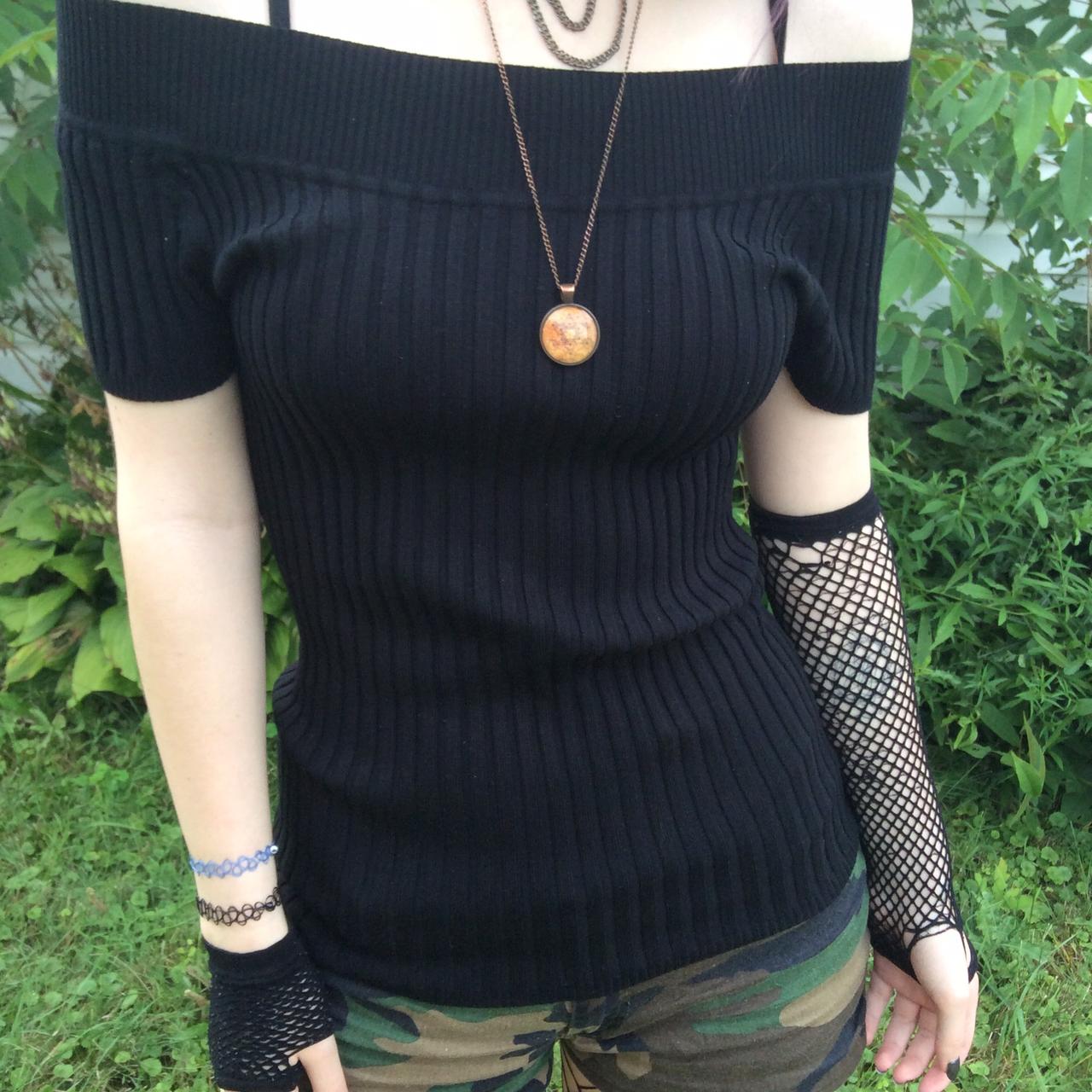 Beautiful vintage black ribbed sweater with keyhole... - Depop