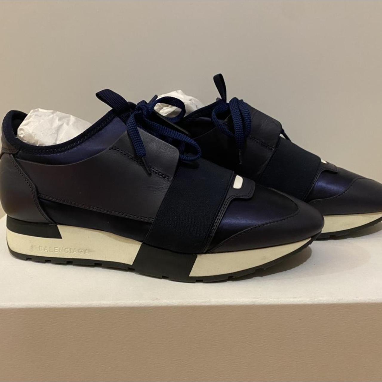 BALENCIAGA race runners navy satin worn twice Depop