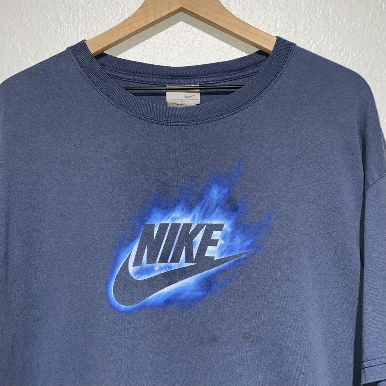 Vintage Early 2000s Nike Blue Flames Fire Blue T... - Depop