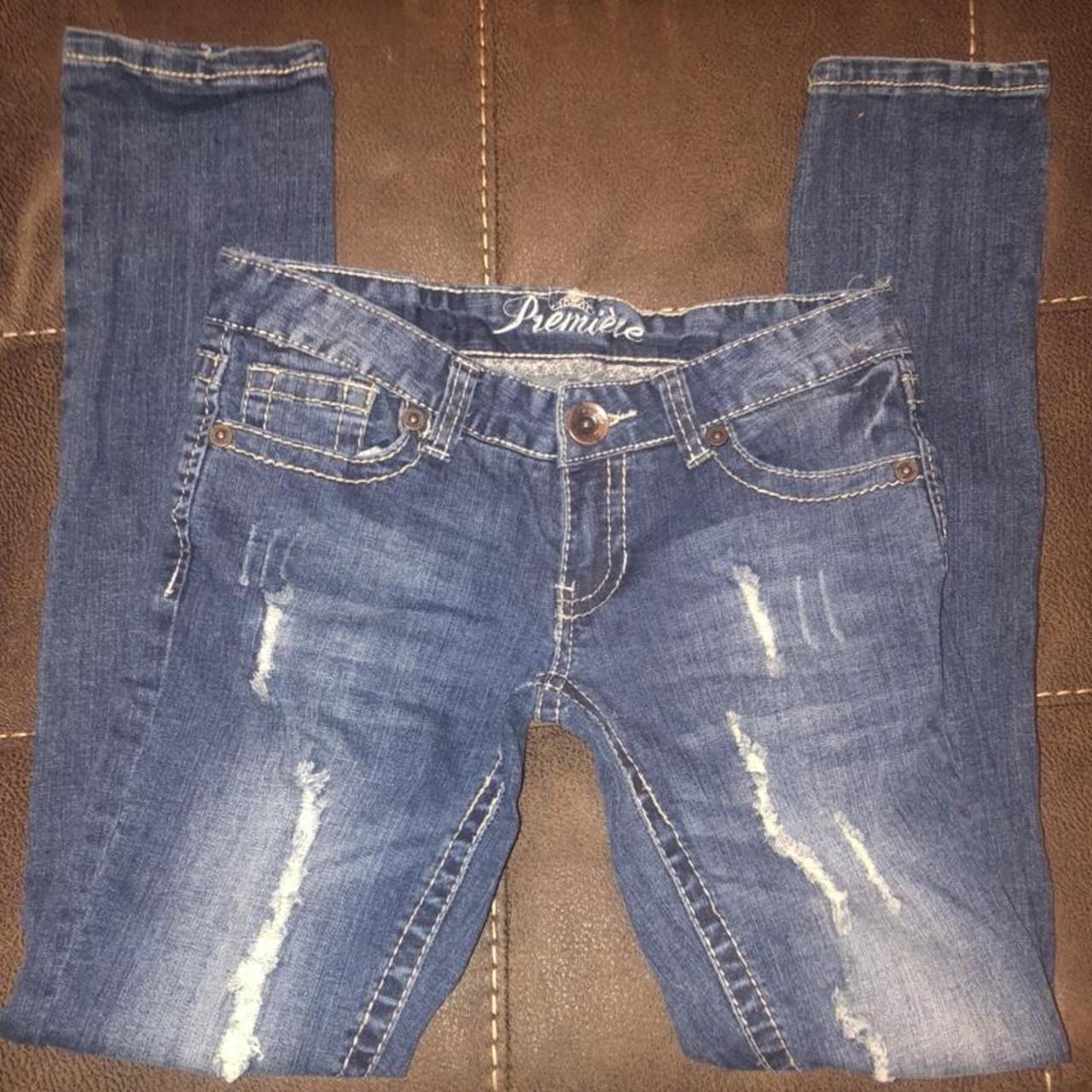 Vintage Premier distressed Low-rise jeans with... - Depop