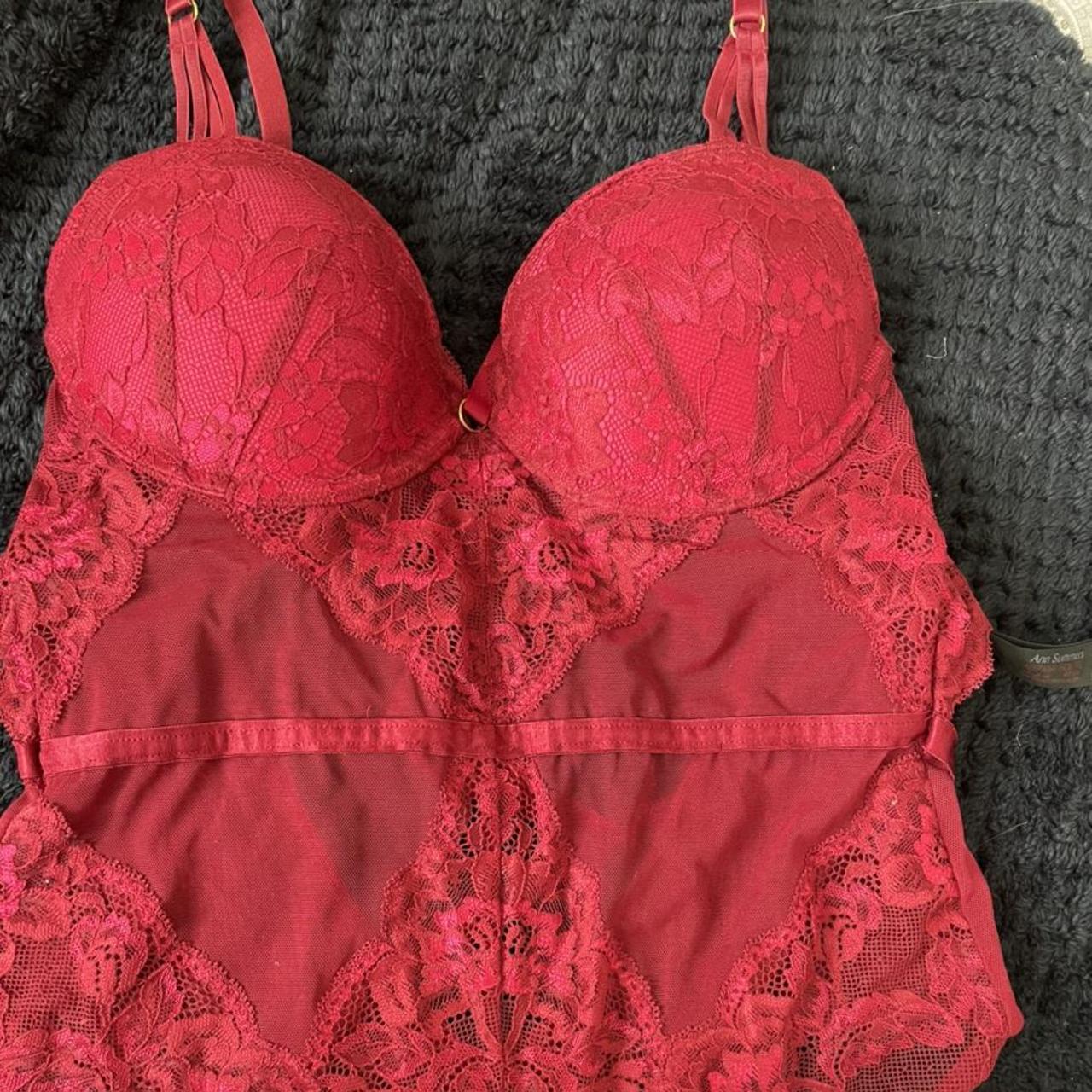 Ann Summers red lace lingerie bodysuit - size small... - Depop
