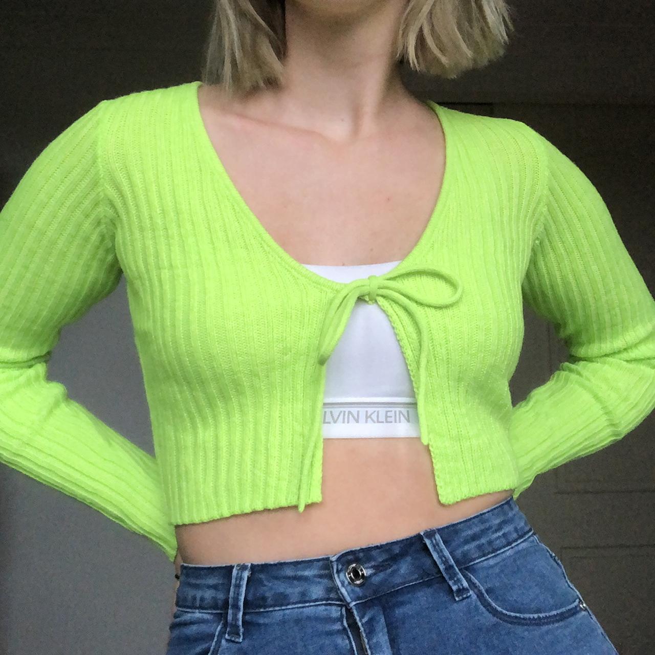 Lime green outlet cropped cardigan