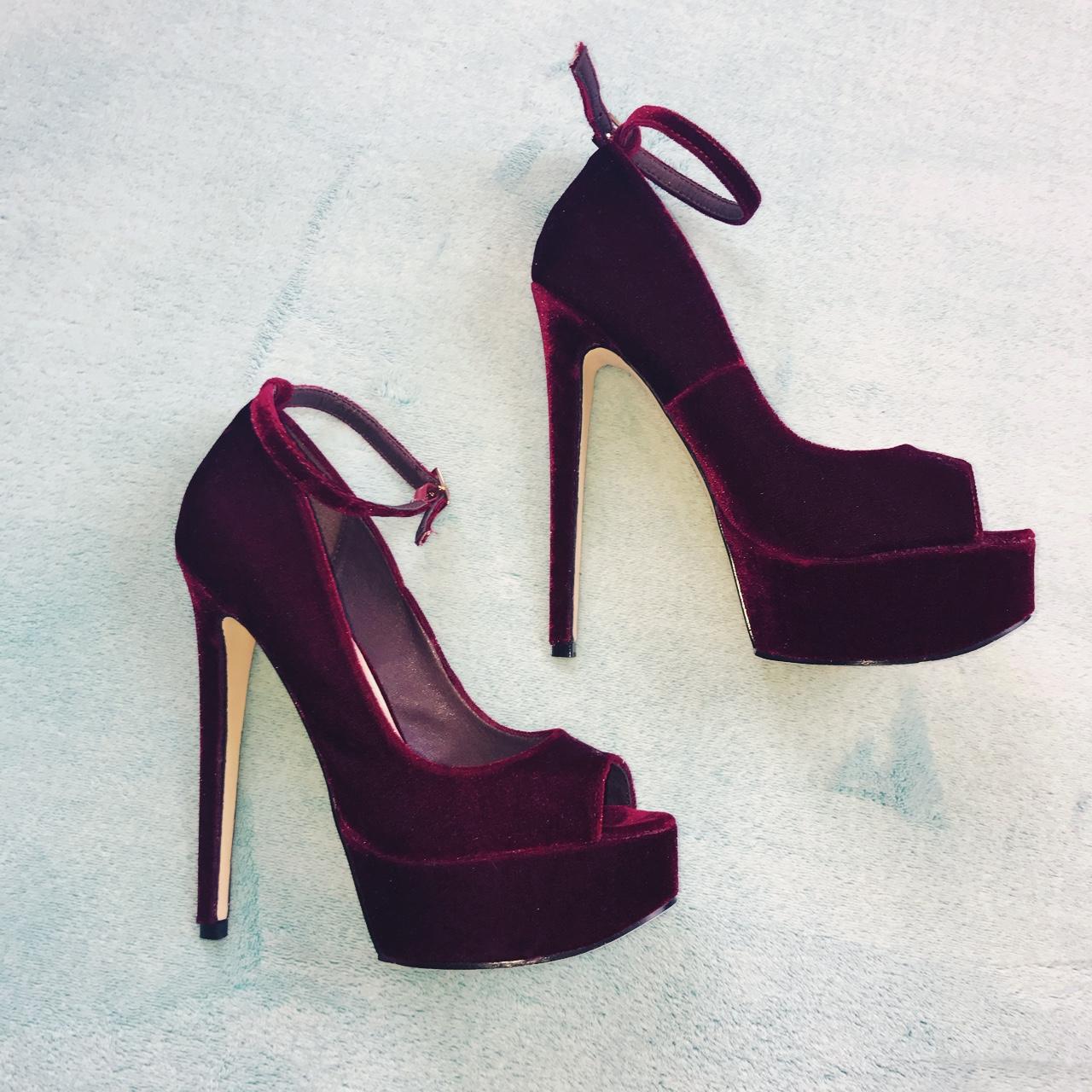 Red wine velvet heels. Super sexy 6 inch heels.... Depop