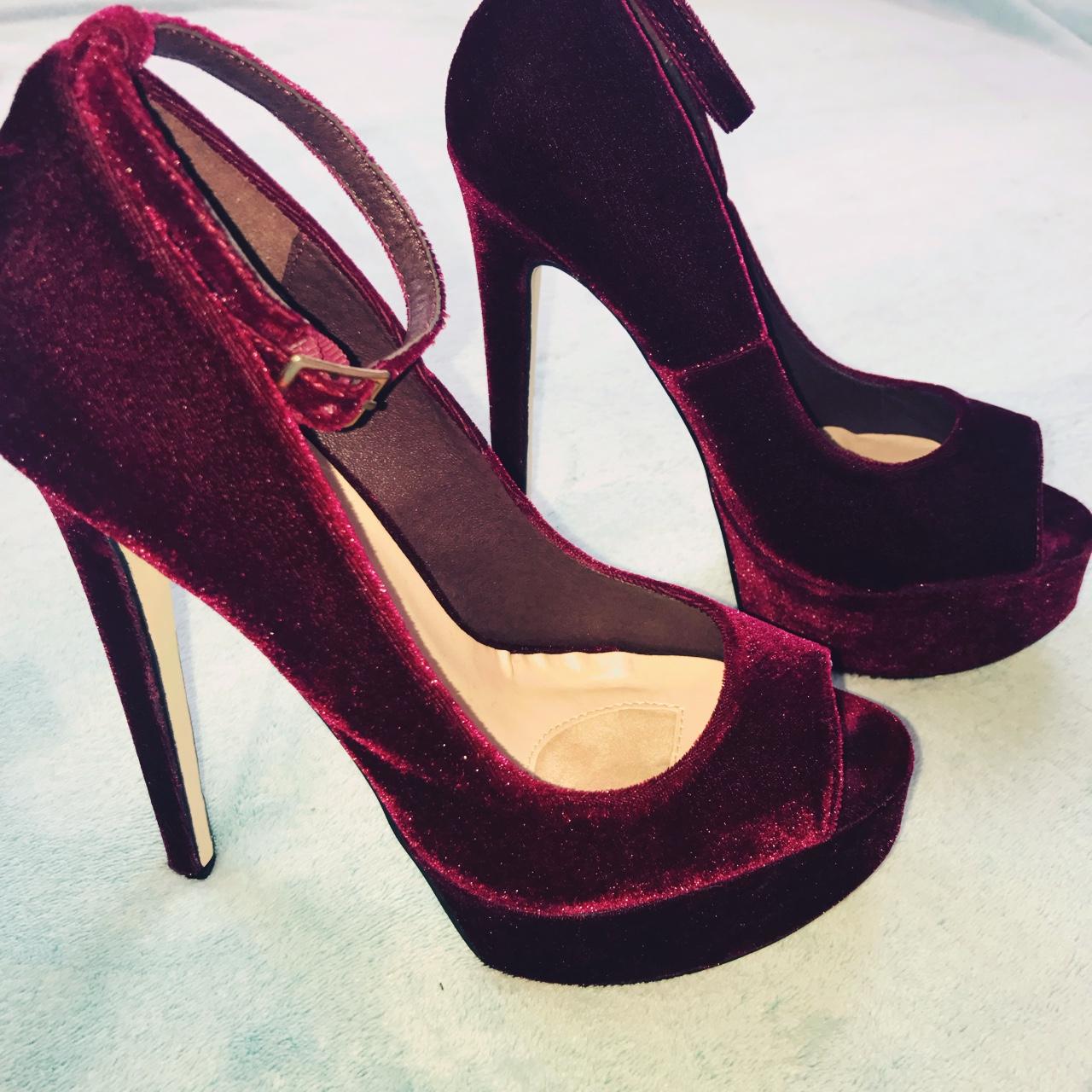 Red wine velvet heels. Super sexy 6 inch heels.... Depop