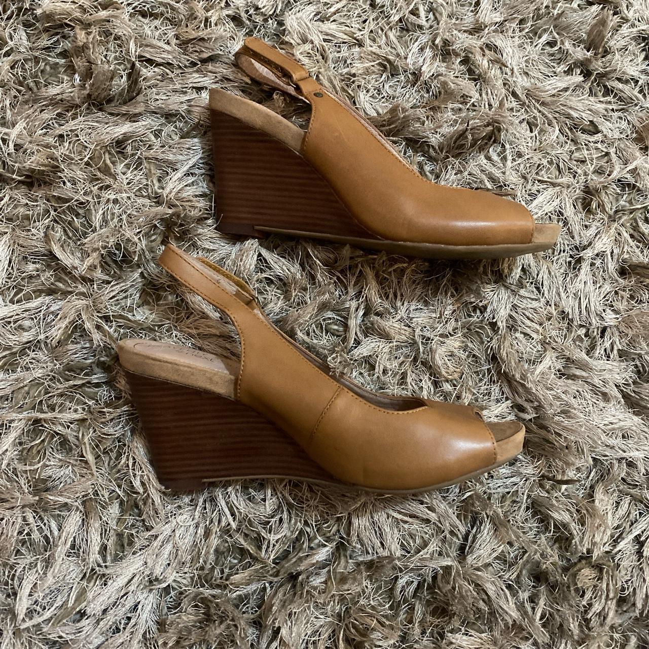 New Tan 100 Genuine Leather Wedge Sandals Size7 Depop   P0 