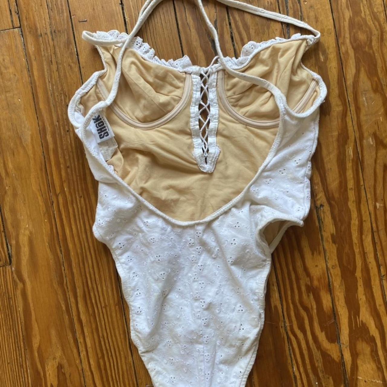 vintage white eyelet one piece swim suit, looks like... Depop