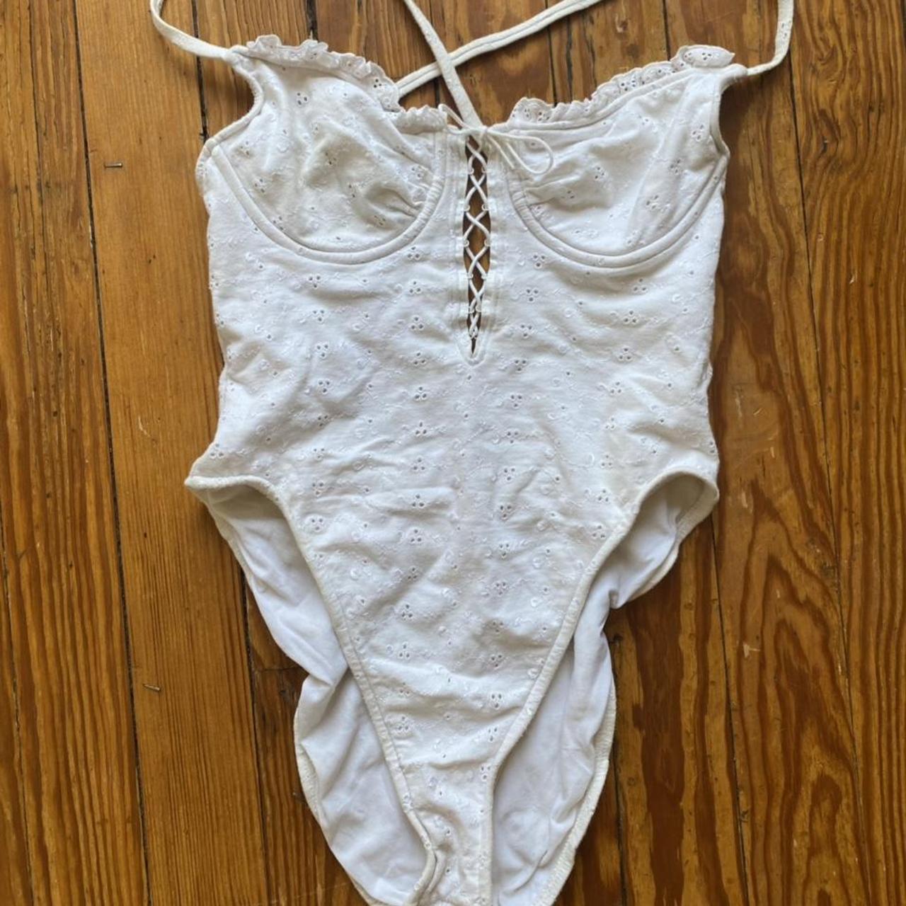 vintage white eyelet one piece swim suit, looks like... Depop