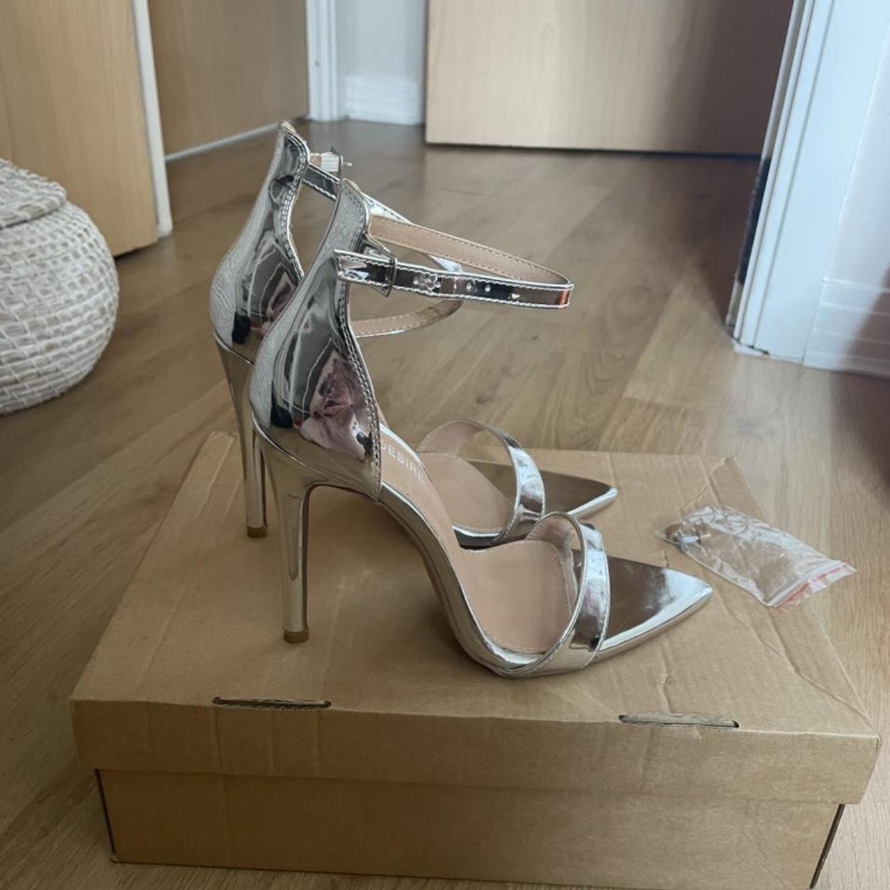 Public Desire metallic silver high heels size 7... - Depop