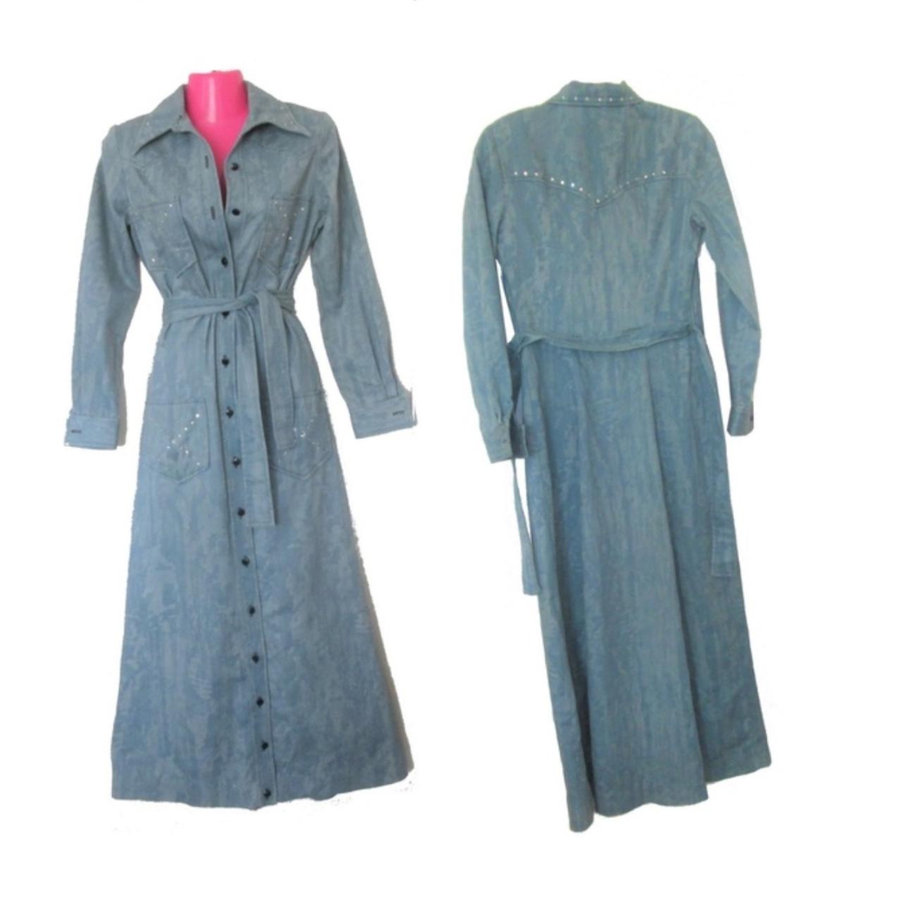 1970s vintage denim rhinestone coat dress small NO... - Depop