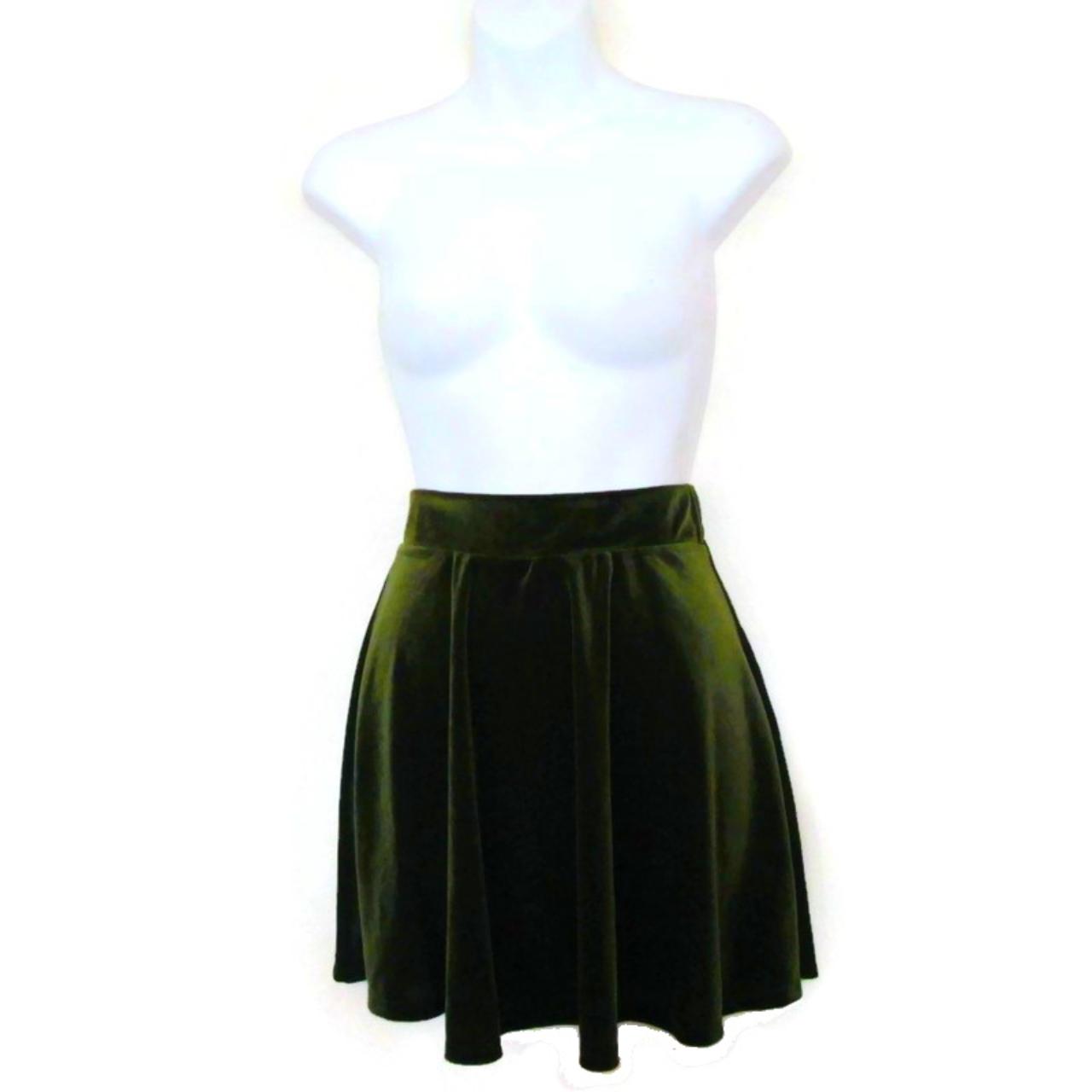 nwot olive green velvet skater skirt sexy mini Depop