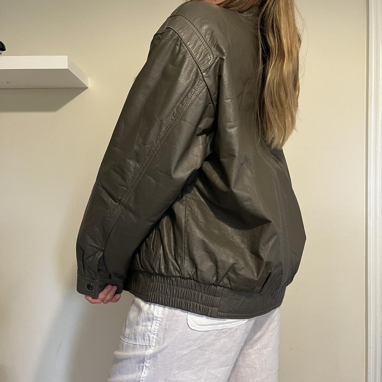 Vintage grey leather bomber jacket Vintage 90s y2k... Depop