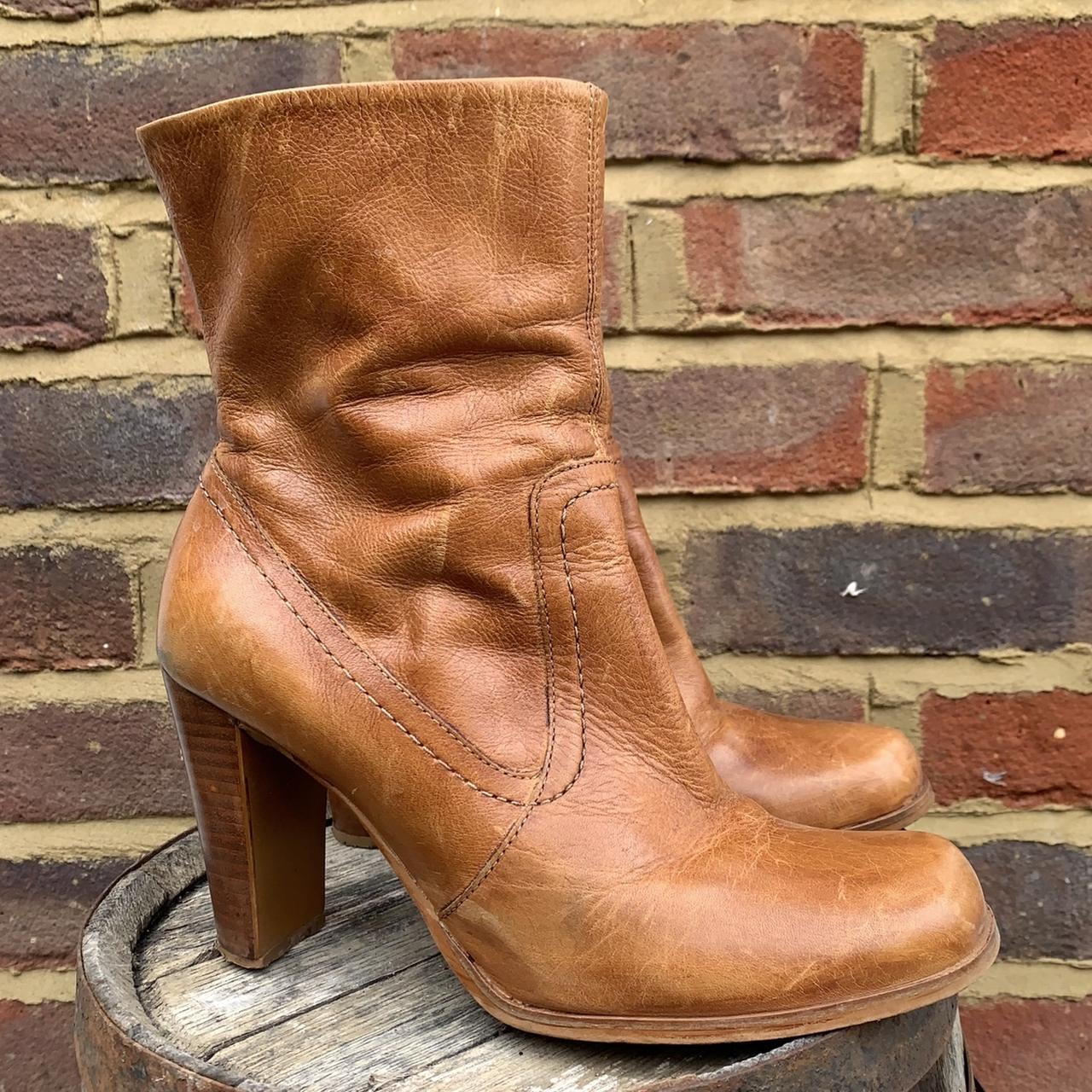 Authentic Light Brown Leather Boots With Heel Size Depop 9217