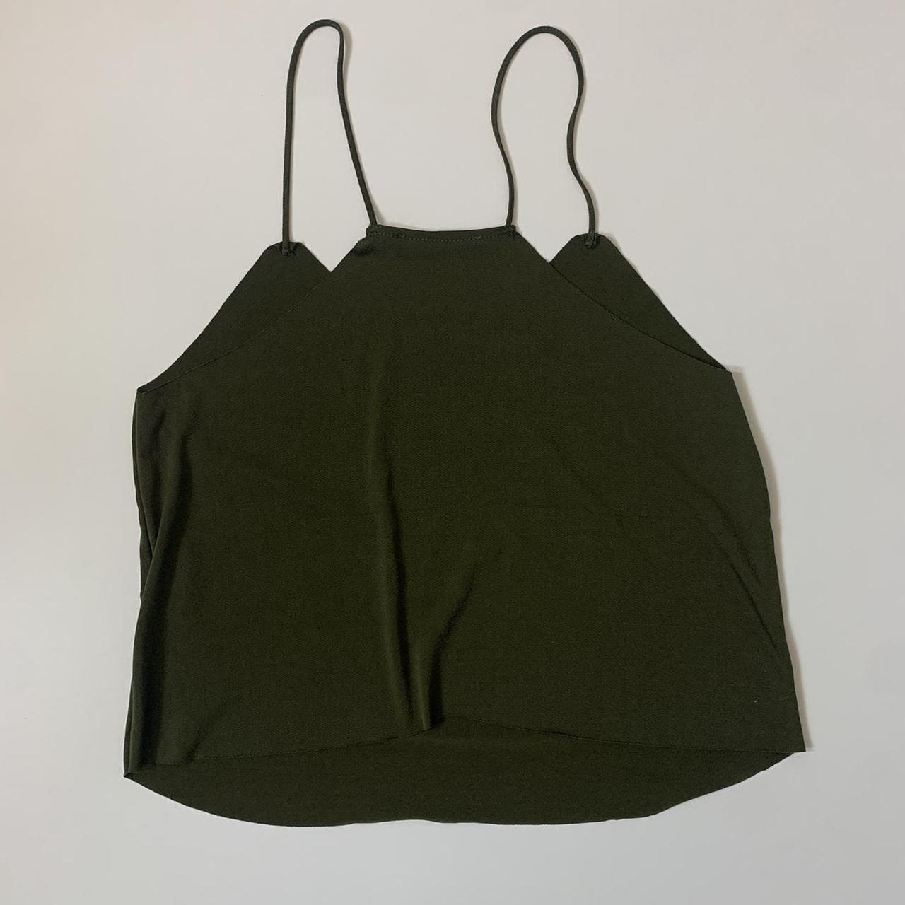 Olive green Brandy Melville crepe flowy tank... - Depop