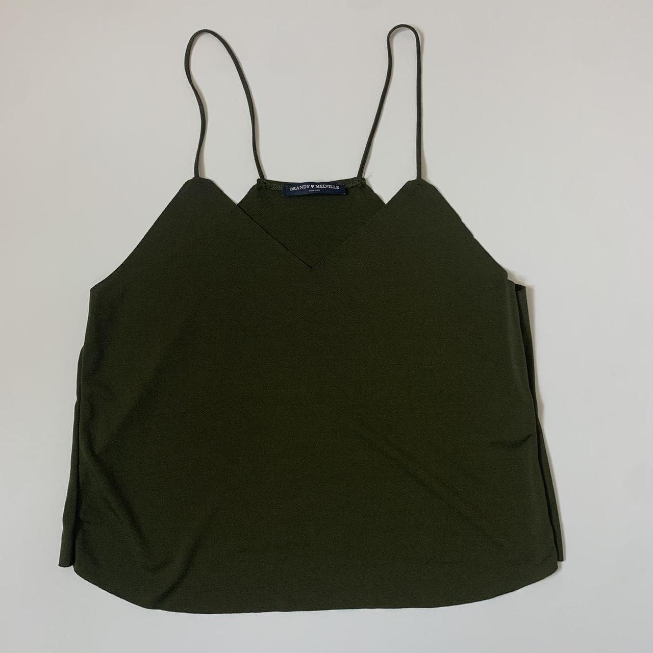 Olive green Brandy Melville crepe flowy tank... - Depop