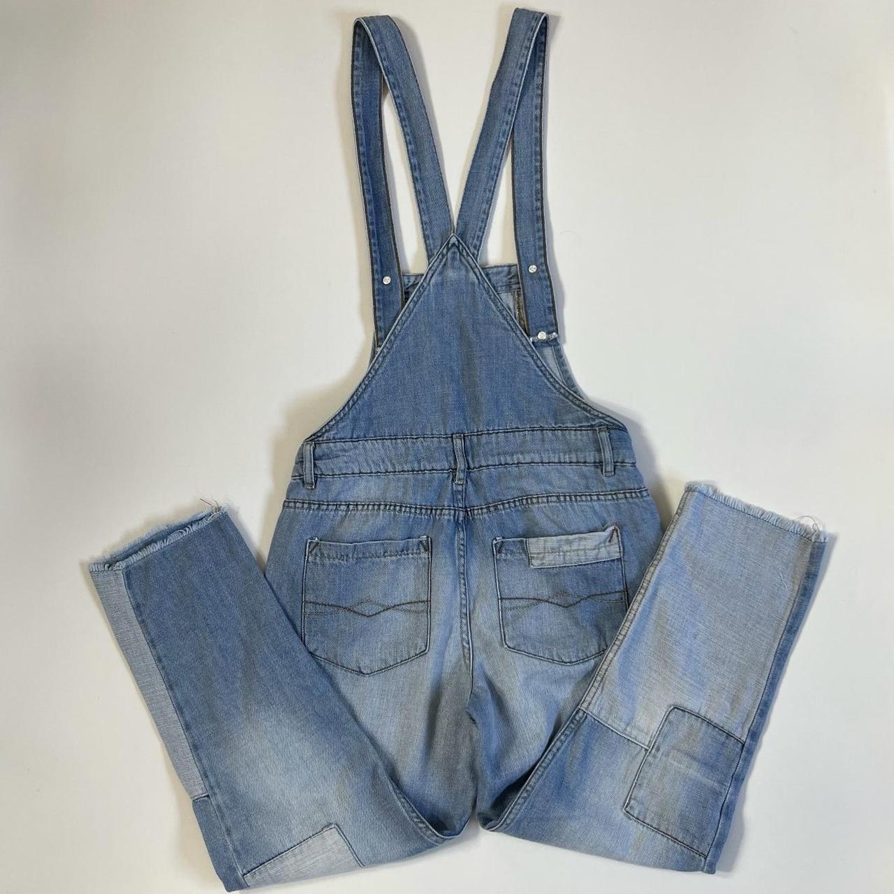Zara Women's Blue and White Dungareesoveralls Depop
