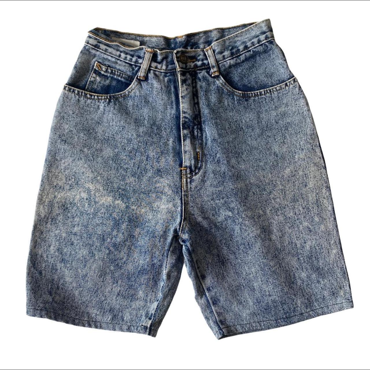 Vintage stone wash blue denim high waisted shorts... - Depop