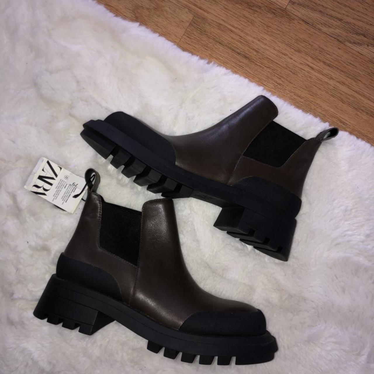 zara flat platform leather ankle boots