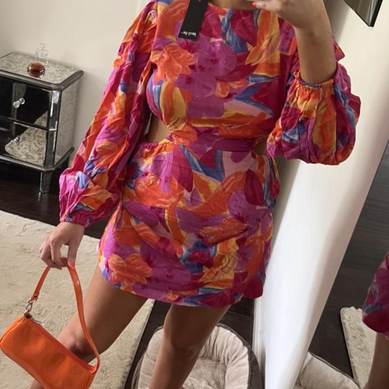 Floral cut out dress from nasty gal, petite size 10... Depop