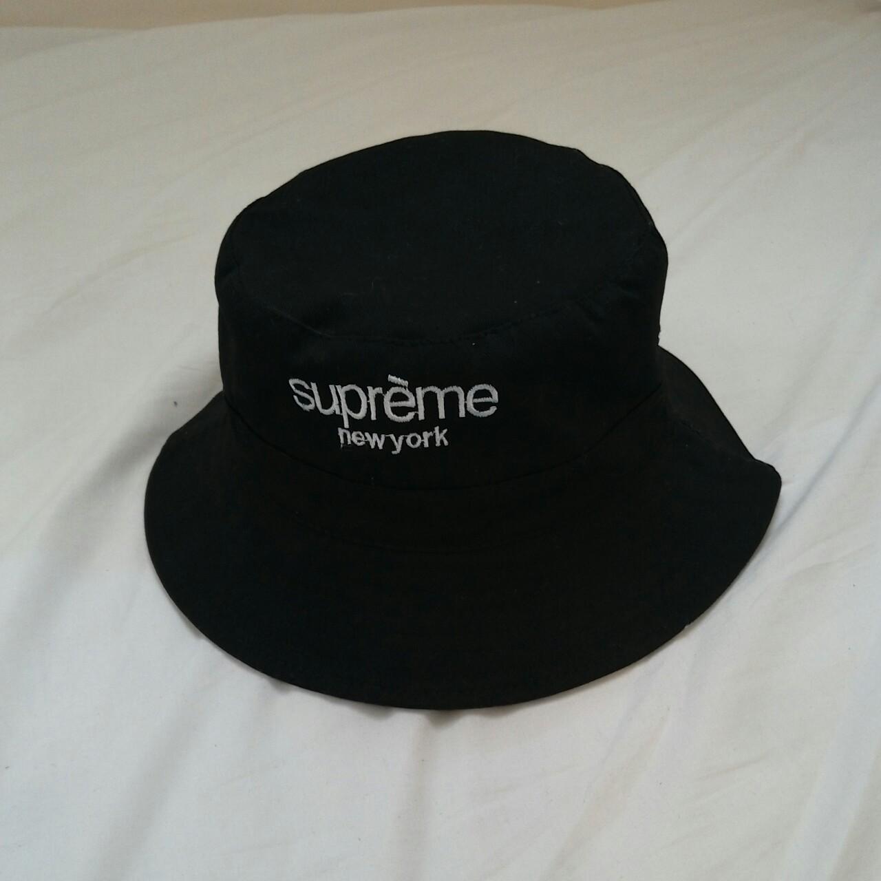 Supreme new York original logo black bucket hat, - Depop