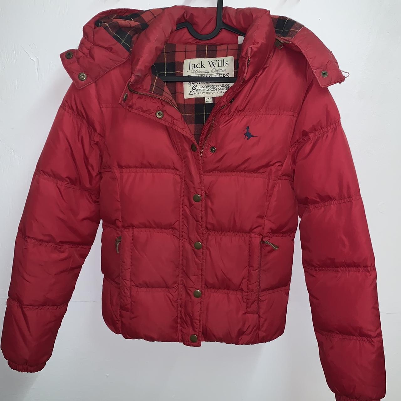 Jack Wills red puffer coat with hood Size 10