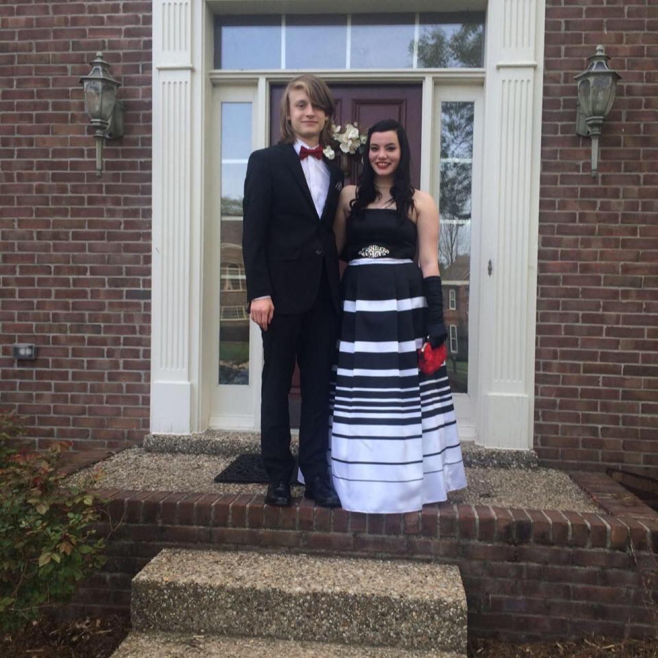 Black and white striped hotsell prom dress