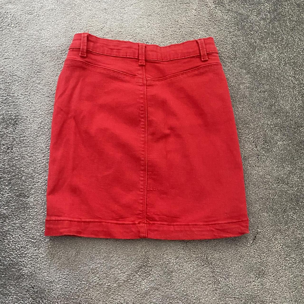 Red denim skirt from missguided. Very stretchy... - Depop