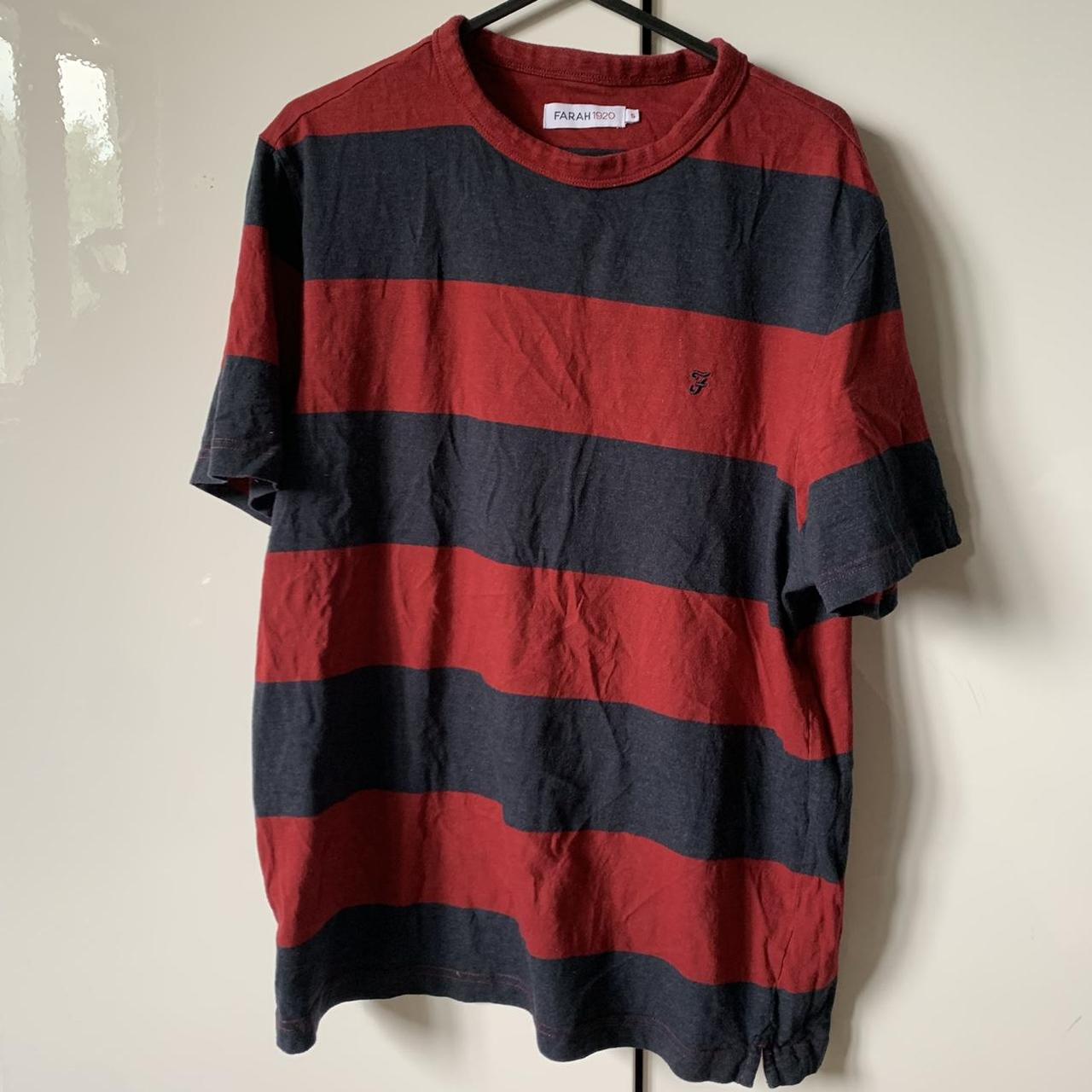 Blue & Red striped Farah Tshirt Barely worn, like... - Depop