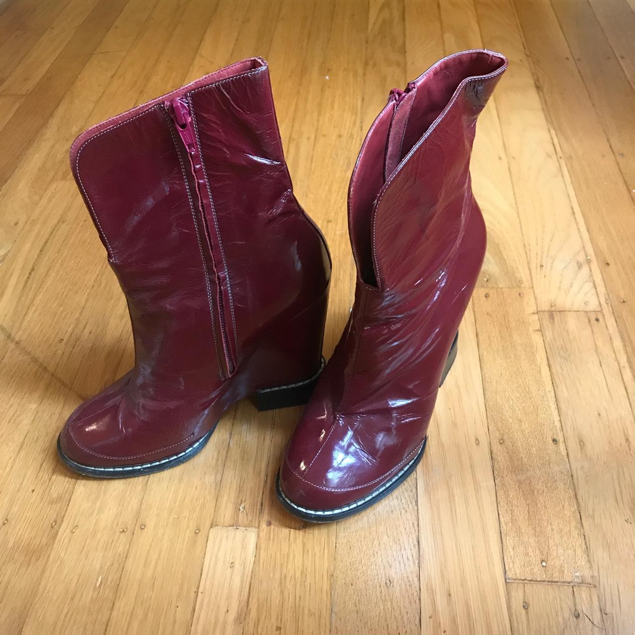 Maroon patent sale leather boots