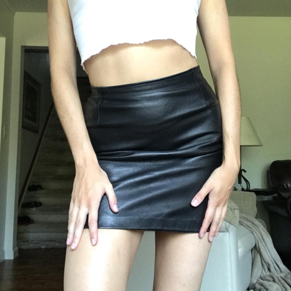 VINTAGE LEATHER MINI SKIRT FITS SIZE 4 - Depop