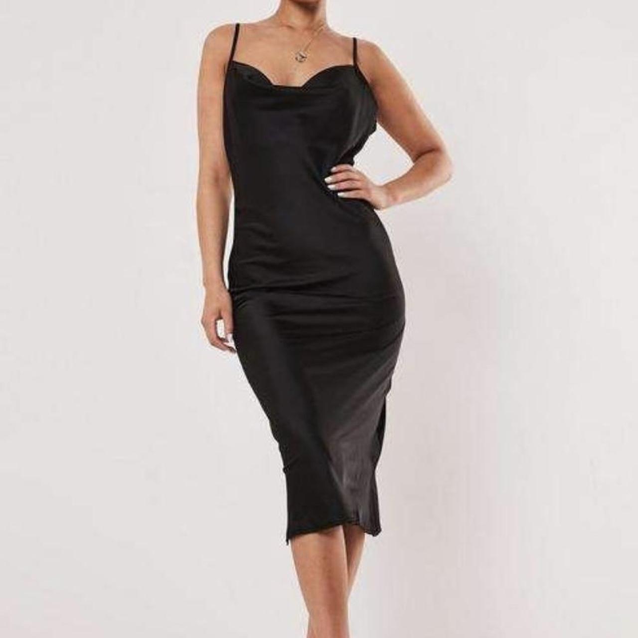 MISSGUIDED Cowl Neck Satin Dress Size 10. Black