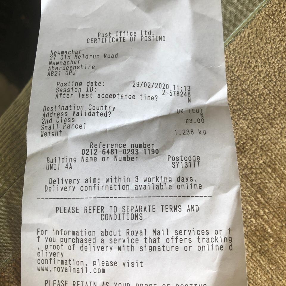 Receipt for Chanel bag
