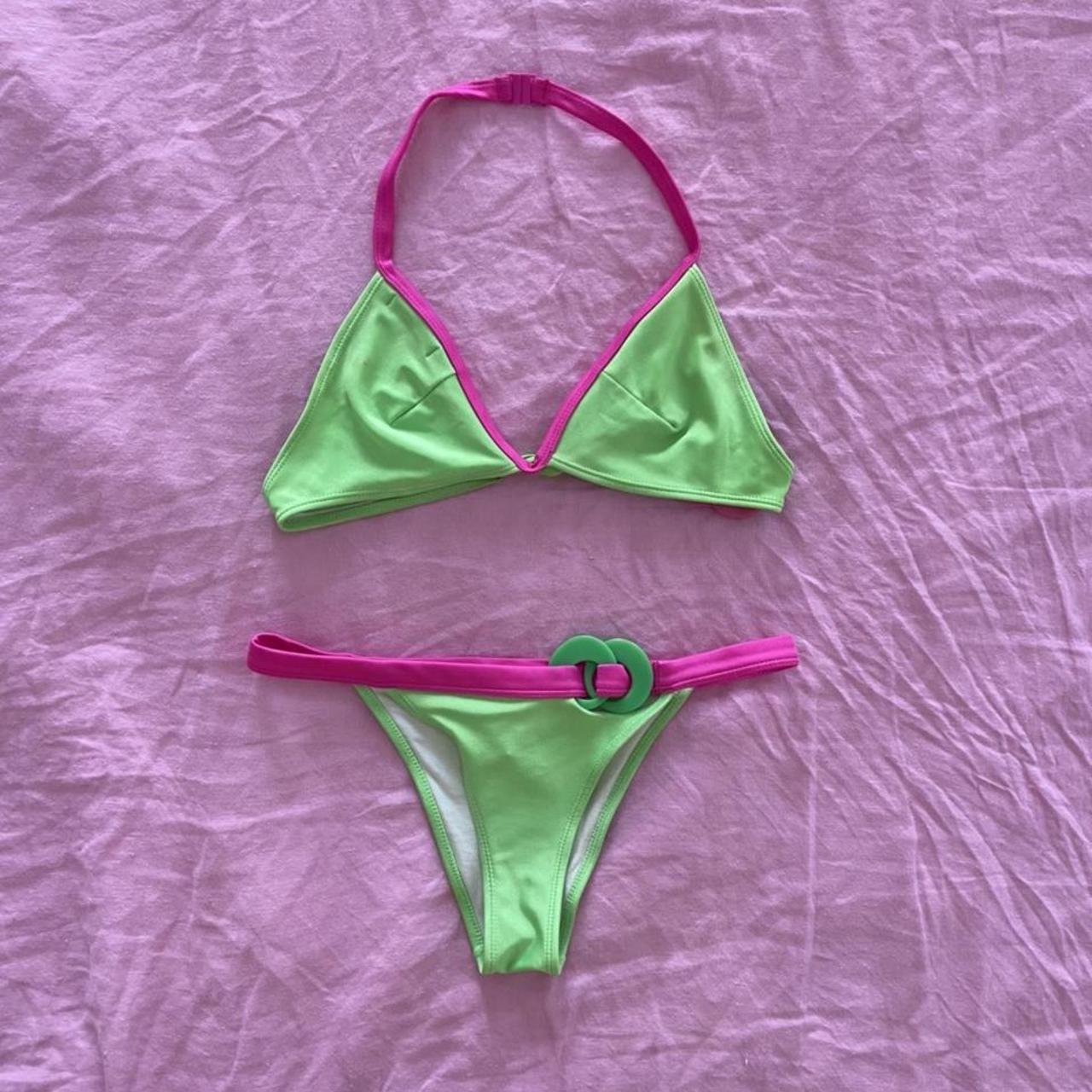 Miss Sixty Women's Pink and Green Bikinisandtankinisets Depop
