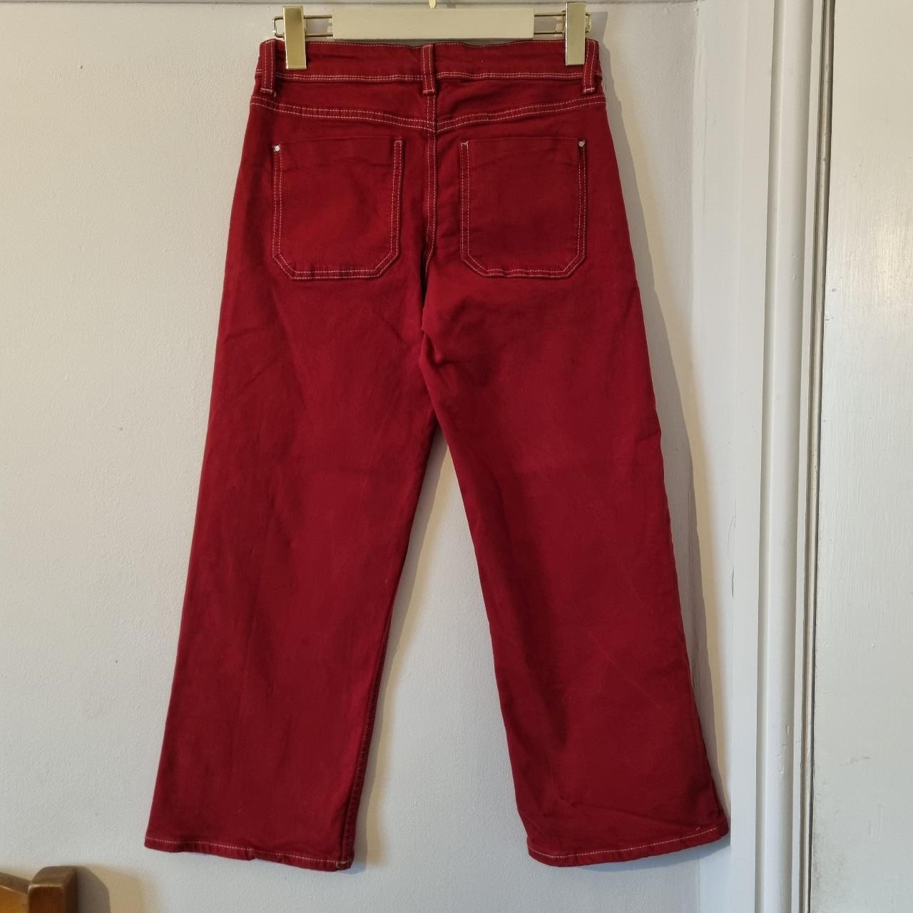 Wide leg, cropped red jeans - mid-rise Worn but... - Depop