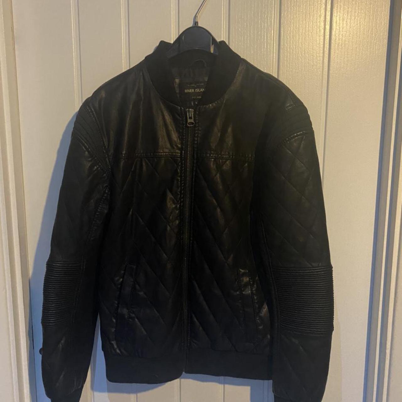 Men’s River Island Black Leather Bomber Jacket Size... Depop