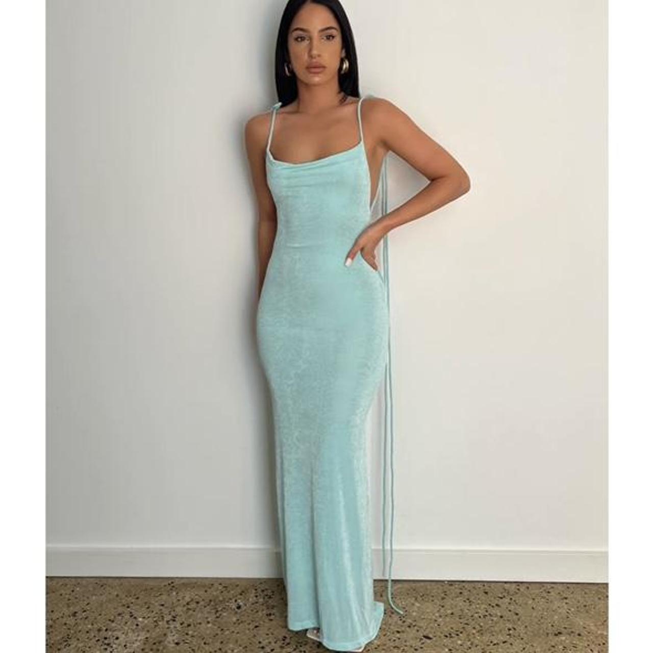 Melani The Label Cristina Gown in Aqua- Size Small.... - Depop