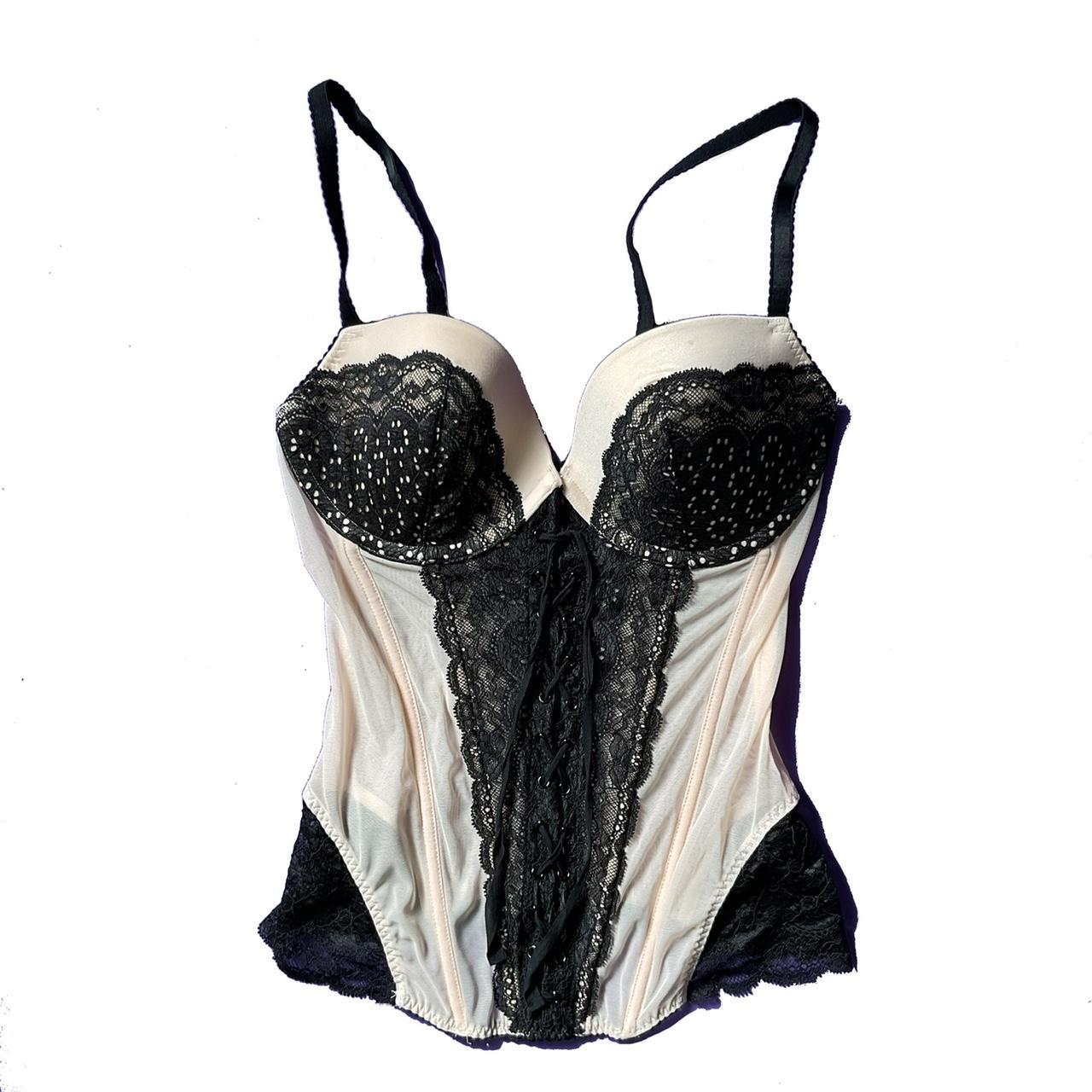 victoria's secret white lace corset top with velvet - Depop