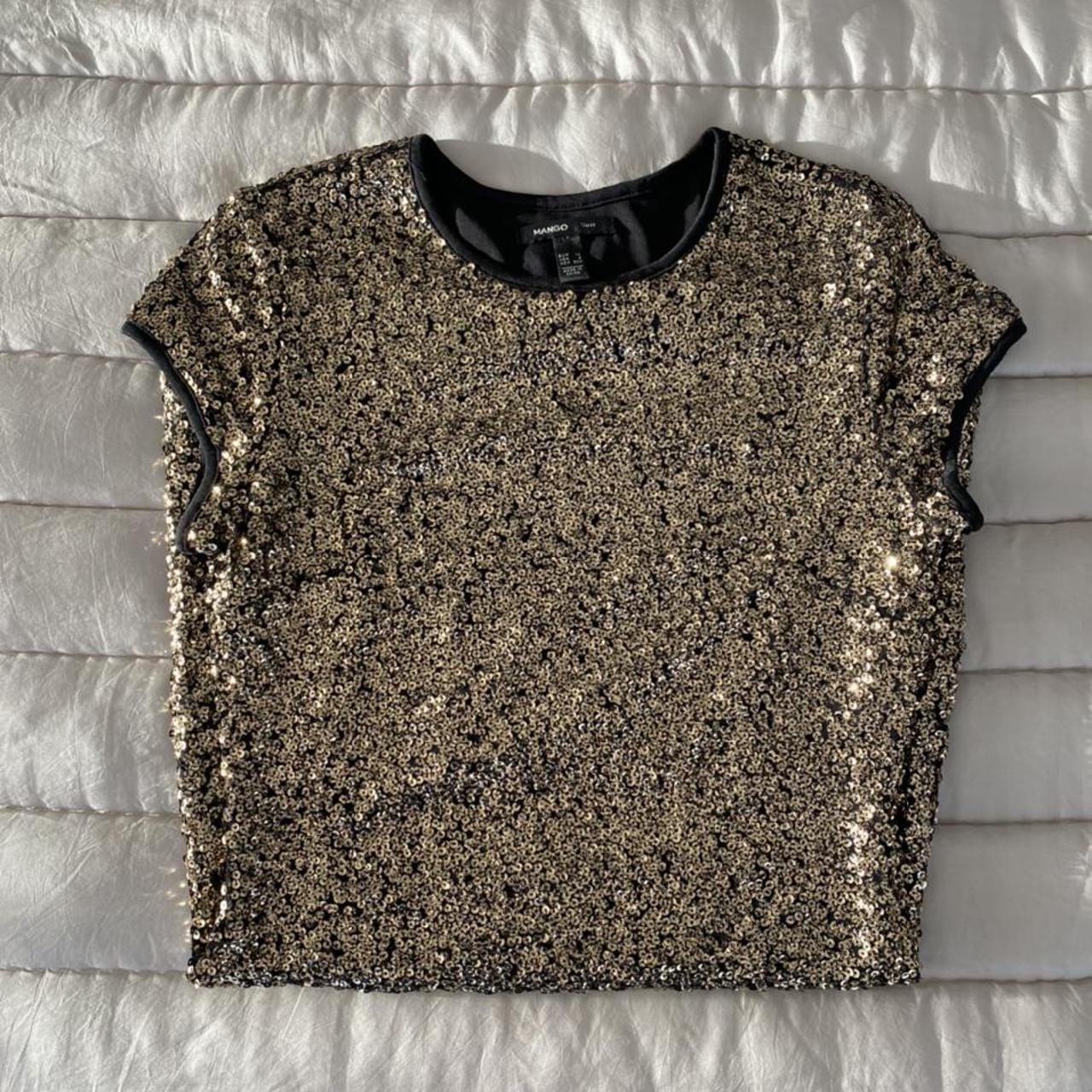 Mango Women's Gold and Black Dress | Depop