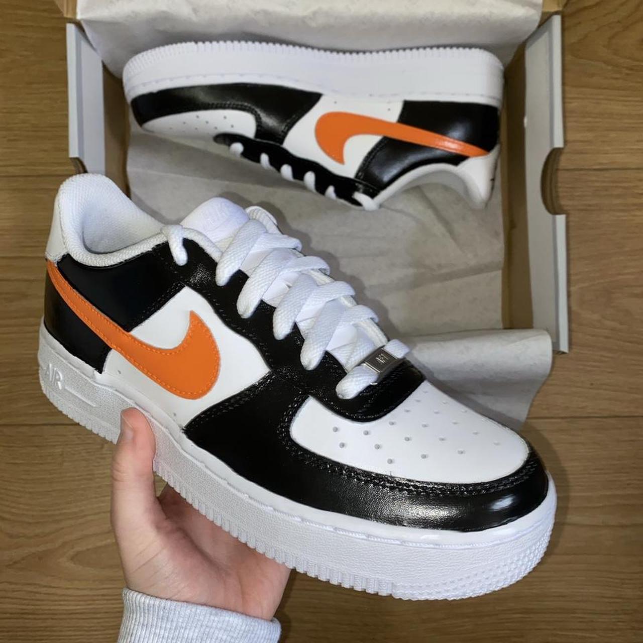 Custom Black & Orange Air Force 1 this is the adult... - Depop