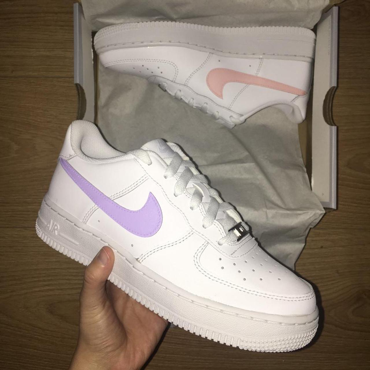 custom two-colour pink/purple air force 1 This is... - Depop