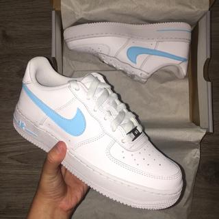 Nike Air Force 1 orange tick with reflective laces. - Depop